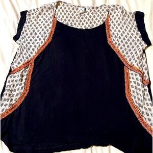 Alkemi & Kin Anthropologie Top Coral Orange Beaded Arrow Design Soft Size Small